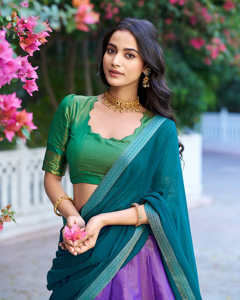 Luvender Color Kanchipuram Silk Designer Half Saree