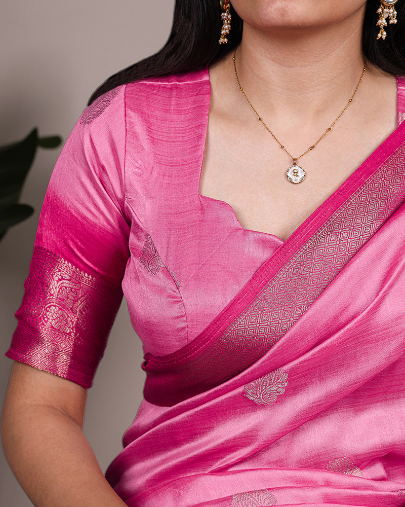 Pink Color Rumali Silk Zari Weaving Saree