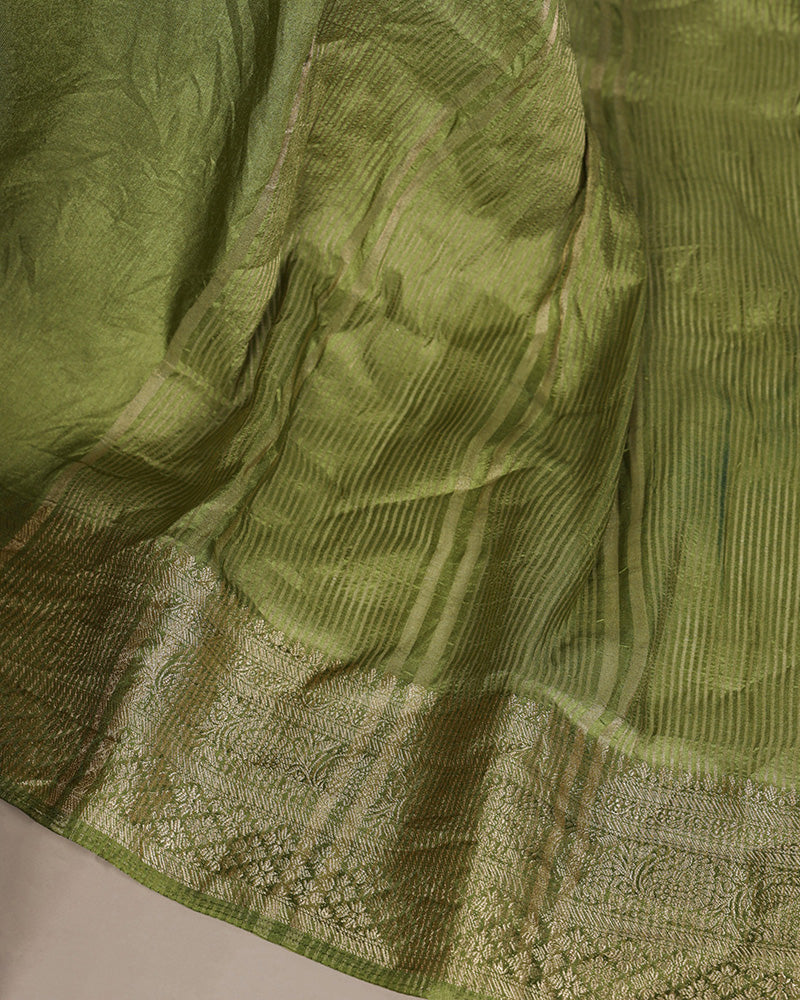 Pista Color Nylon Dola Silk Zari Weaving Saree