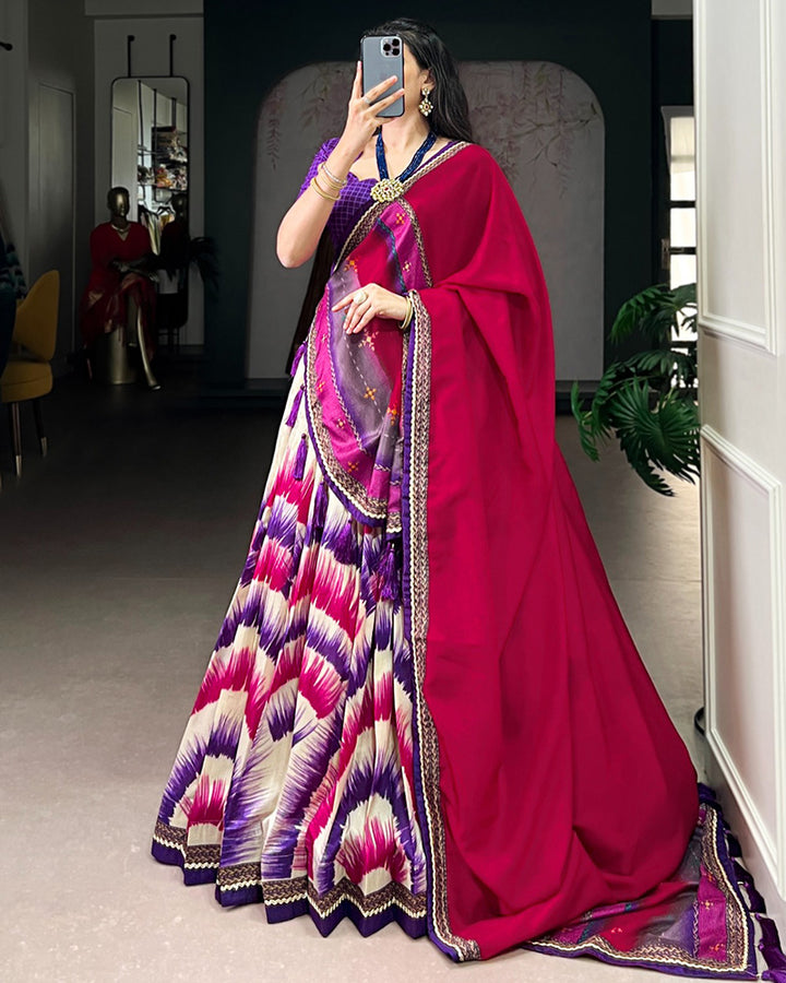 Purple Color Tasar Silk Dye Printed Lehenga Choli