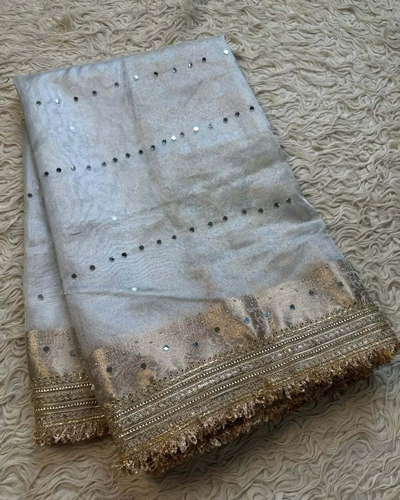 Grey Color Glass Banarasi Tissue Silk Saree