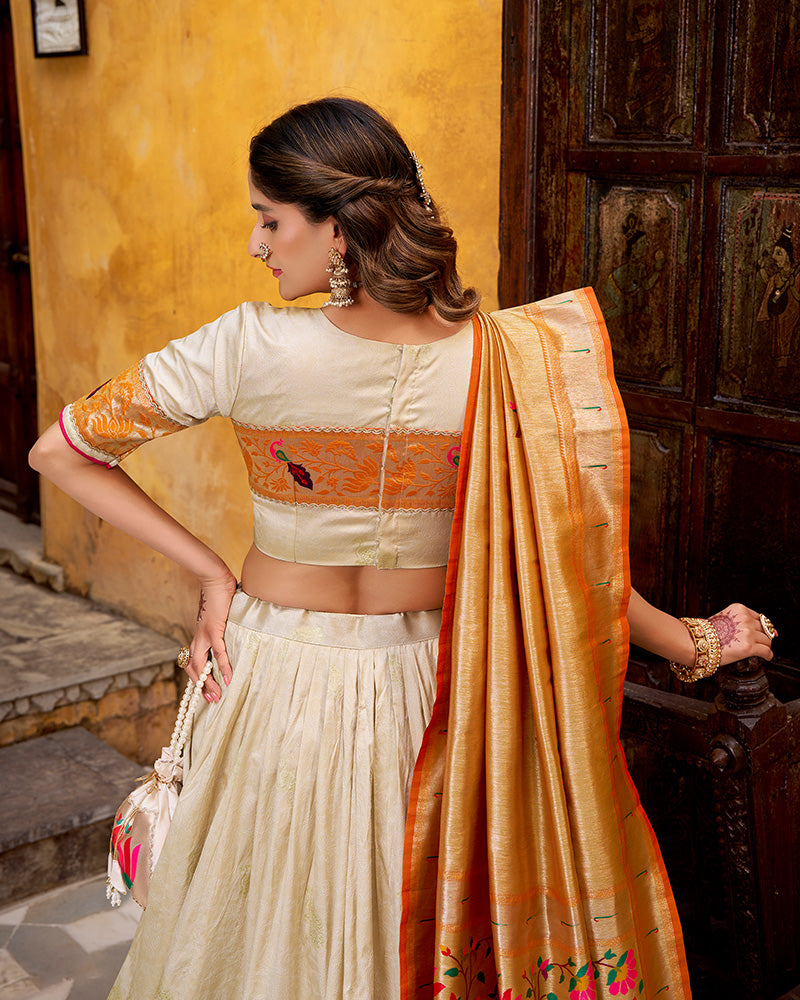 Off-White Color Paithani Silk Zari Weaving Lehenga Choli