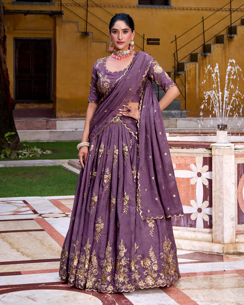 Onion Color Chocolate Crush Embroidered Lehenga Choli