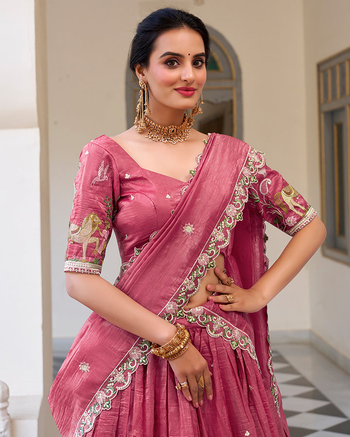 Pink Color Gold Crush Embroidered Lehenga Choli
