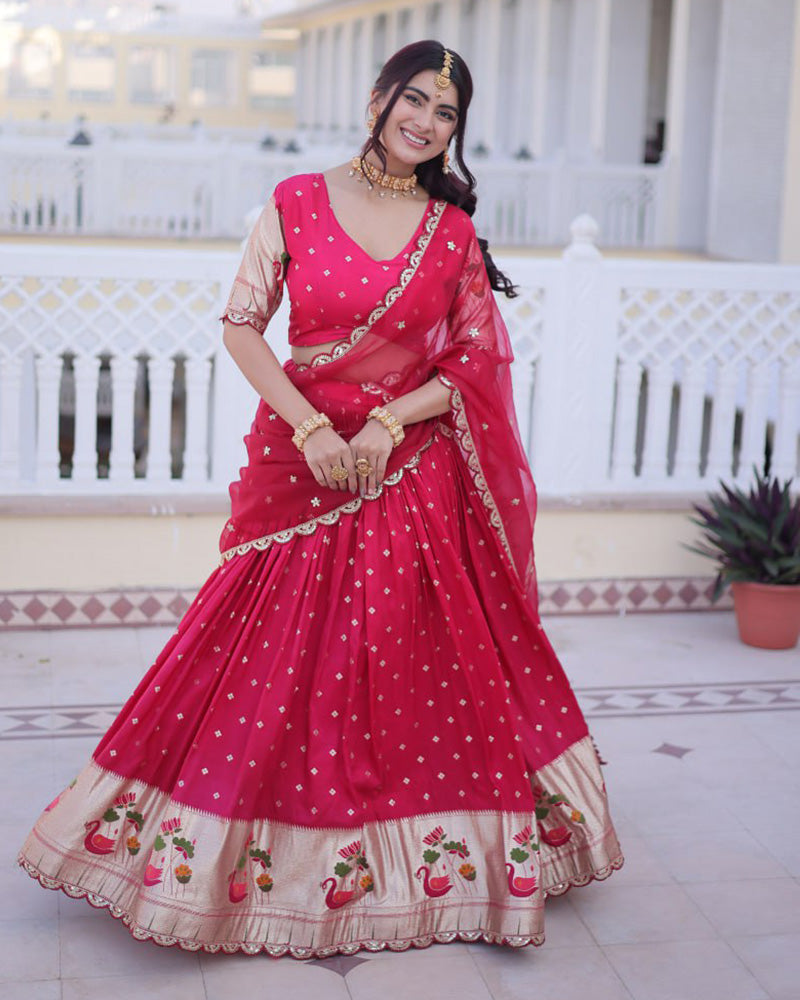 Pink Color Dola Silk Embroidered Lehenga Choli