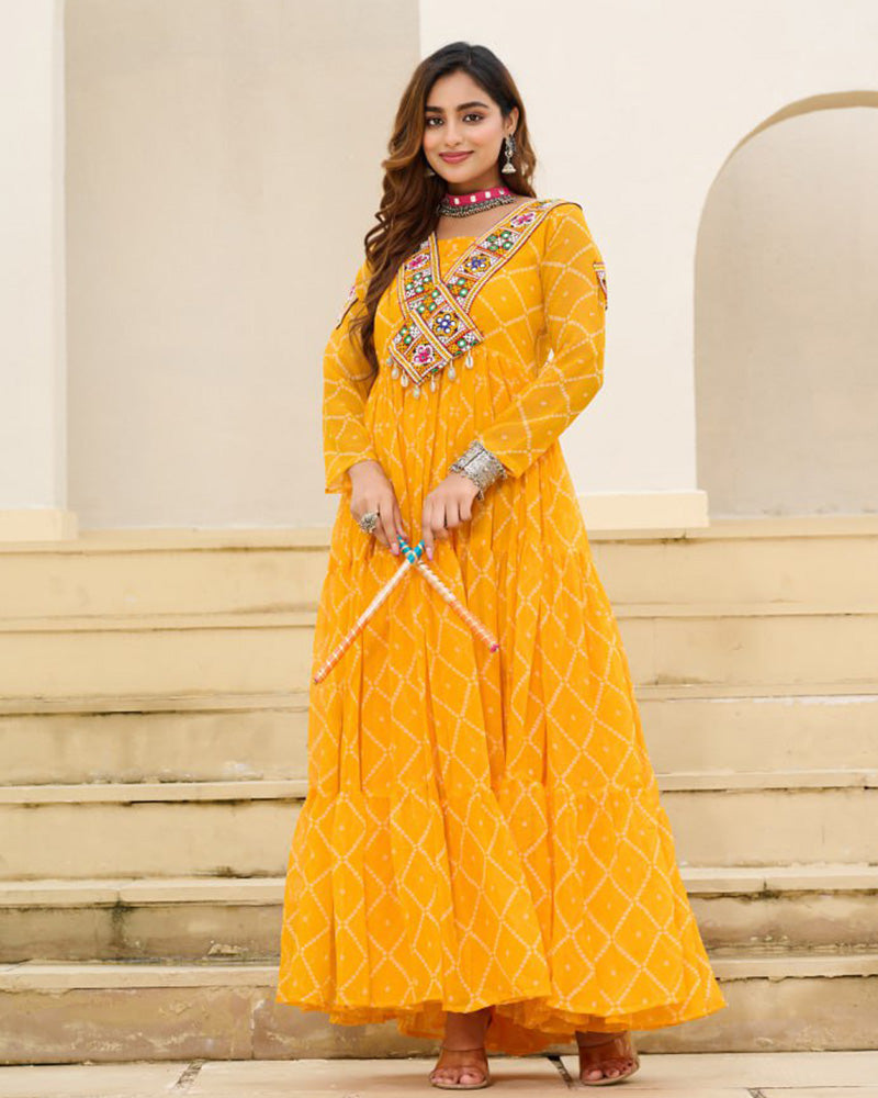Traditional Yellow Color Georgette Navratri Gown