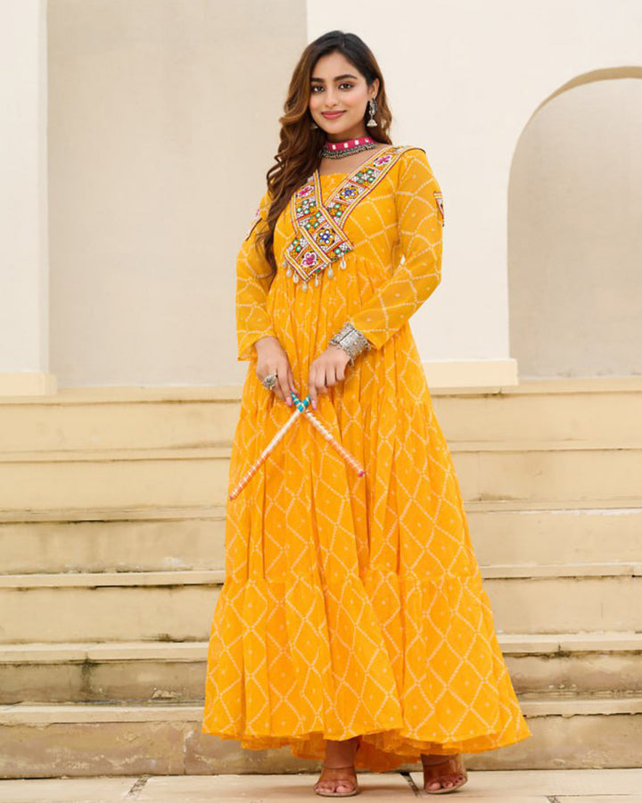 Traditional Yellow Color Georgette Navratri Gown