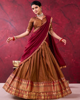 South Indian Style Mustard Color Narayan Pet Cotton Half Saree