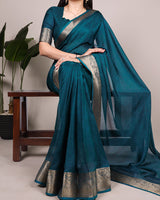 Teal Green Color Zari Weaving Mass Mello Saree