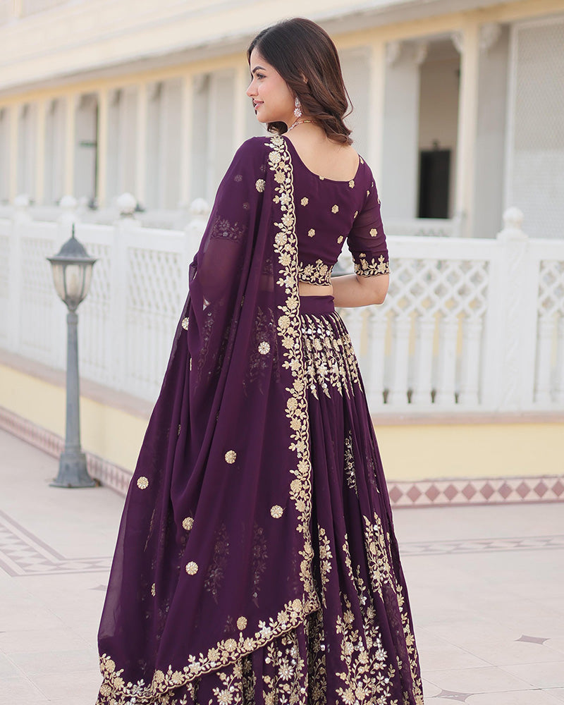 Deep Violet Color Georgette Sequence Embroidery Lehenga Choli