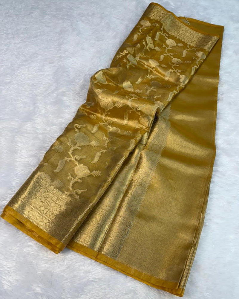 Golden Color Banarasi Tissue Zari Weaving Saree