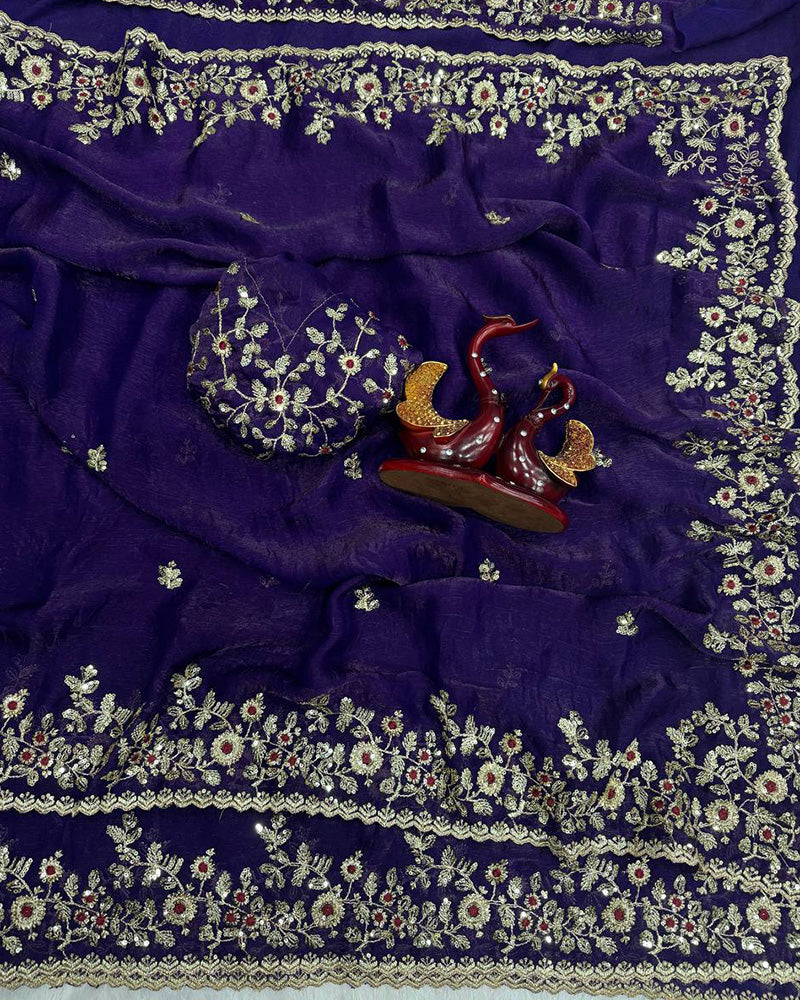 Vandana Kholiya In Brown Color Fendi Chiffon Sequence Embroidered Saree