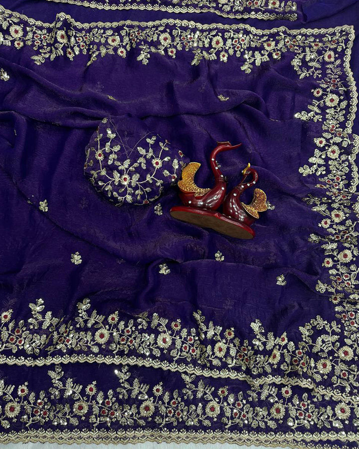 Vandana Kholiya In Brown Color Fendi Chiffon Sequence Embroidered Saree