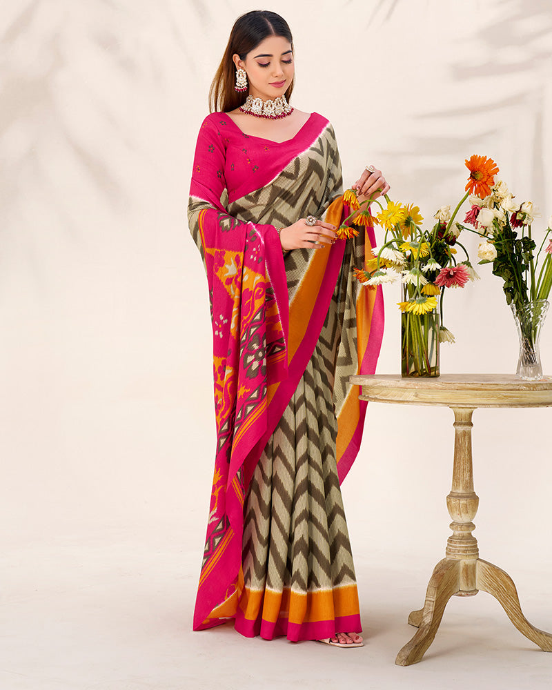 Mehndi Color Tasar Silk Printed Saree