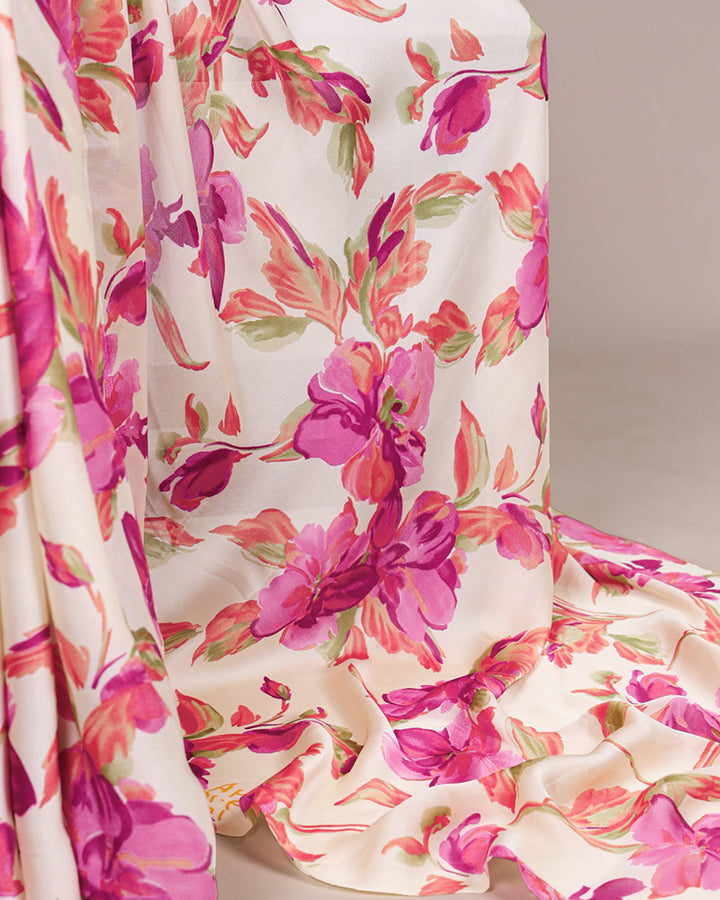 Pink Color Satin Silk Floral Printed Saree