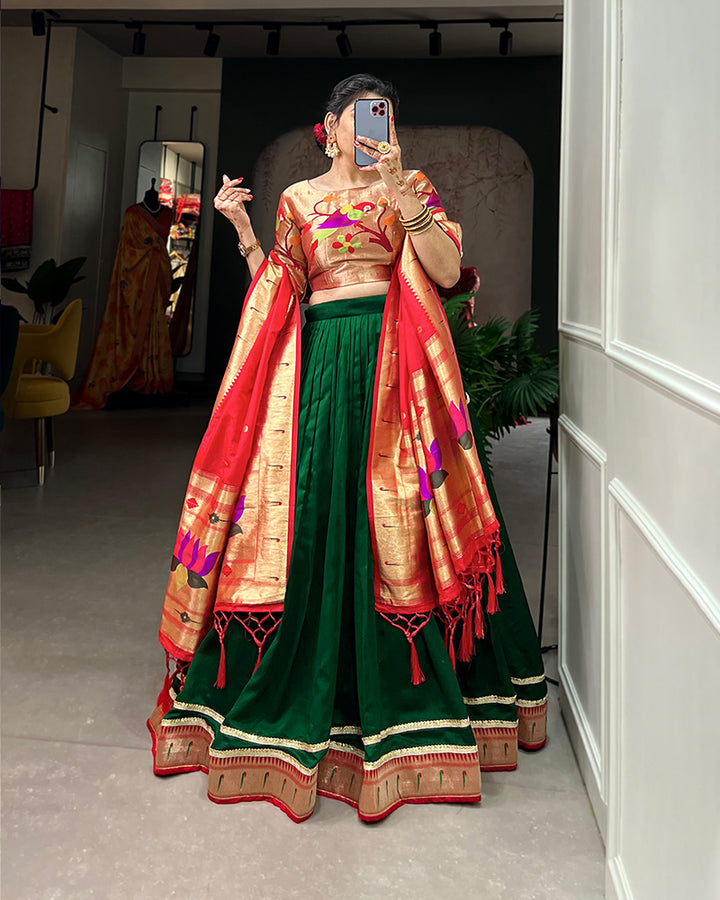 Green Color Vichitra Silk Jacquard Paithani Silk Lehenga Choli