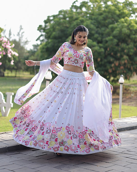 Wedding Wear White Color Soft Georgette Designer Lehenga Choli
