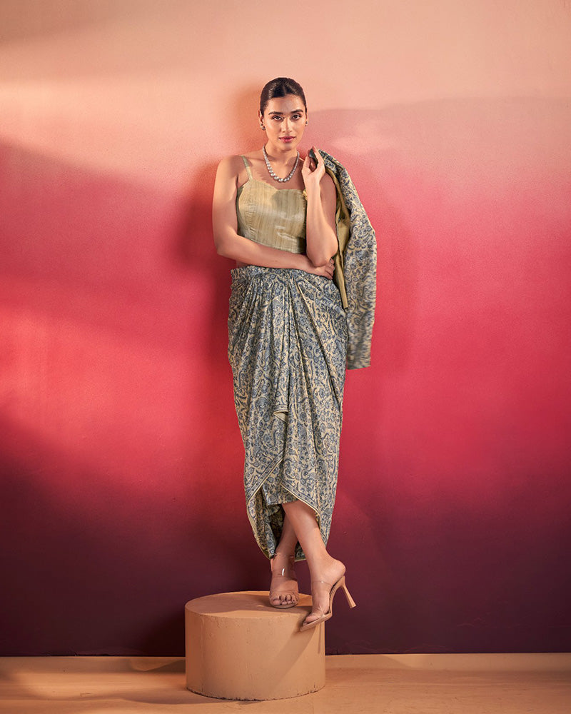 Blue Printed Jacket Style Indo-Western Co-Ord Set