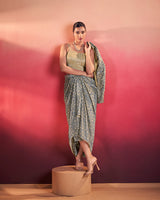 Blue Printed Jacket Style Indo-Western Co-Ord Set