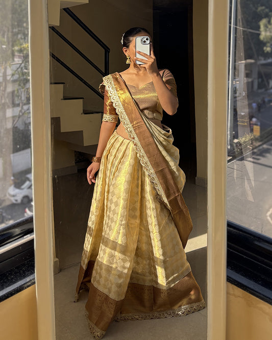 Golden Color Tissue Silk Zari Work Saree