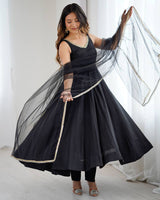 Black Color Chanderi Pure Roman Silk Anarkali Suit