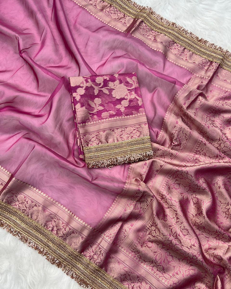 Isha Chand Blue Color Banarasi Tissue Silk Saree