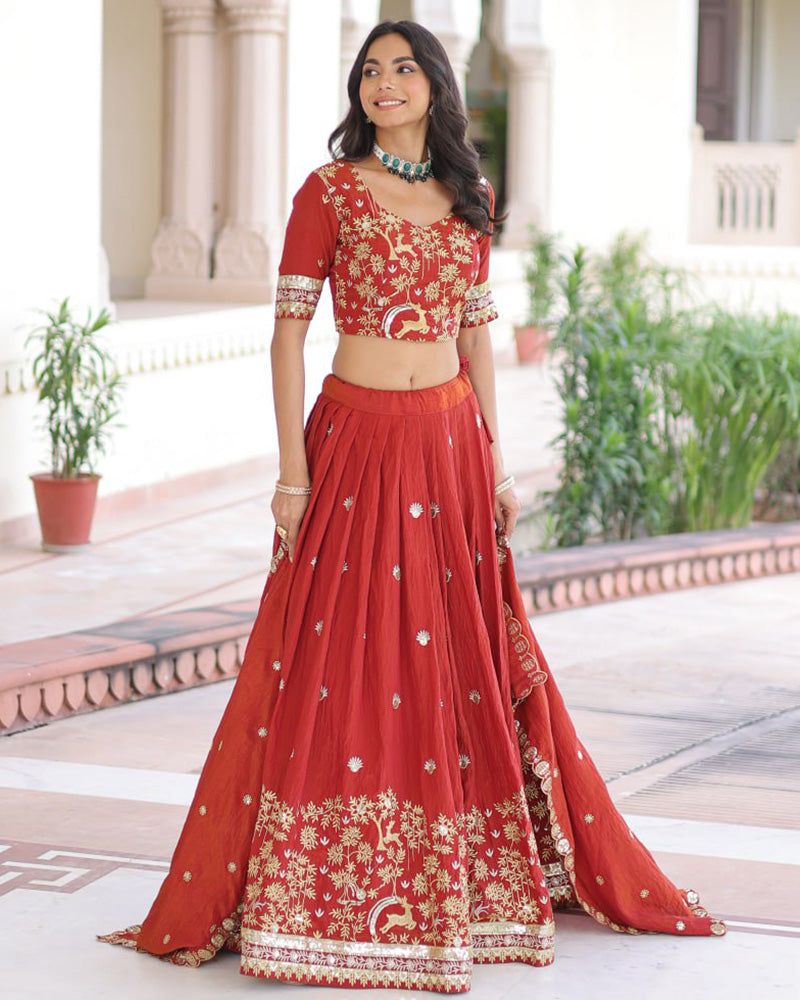 Red Color Vichitra Silk Sequence Embroidered Lehenga Choli