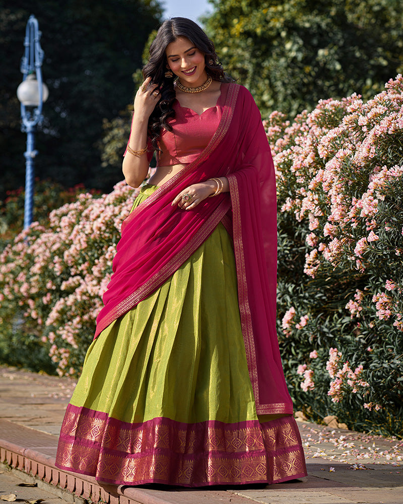 Pista Color Kanchipuram Silk Designer Half Saree