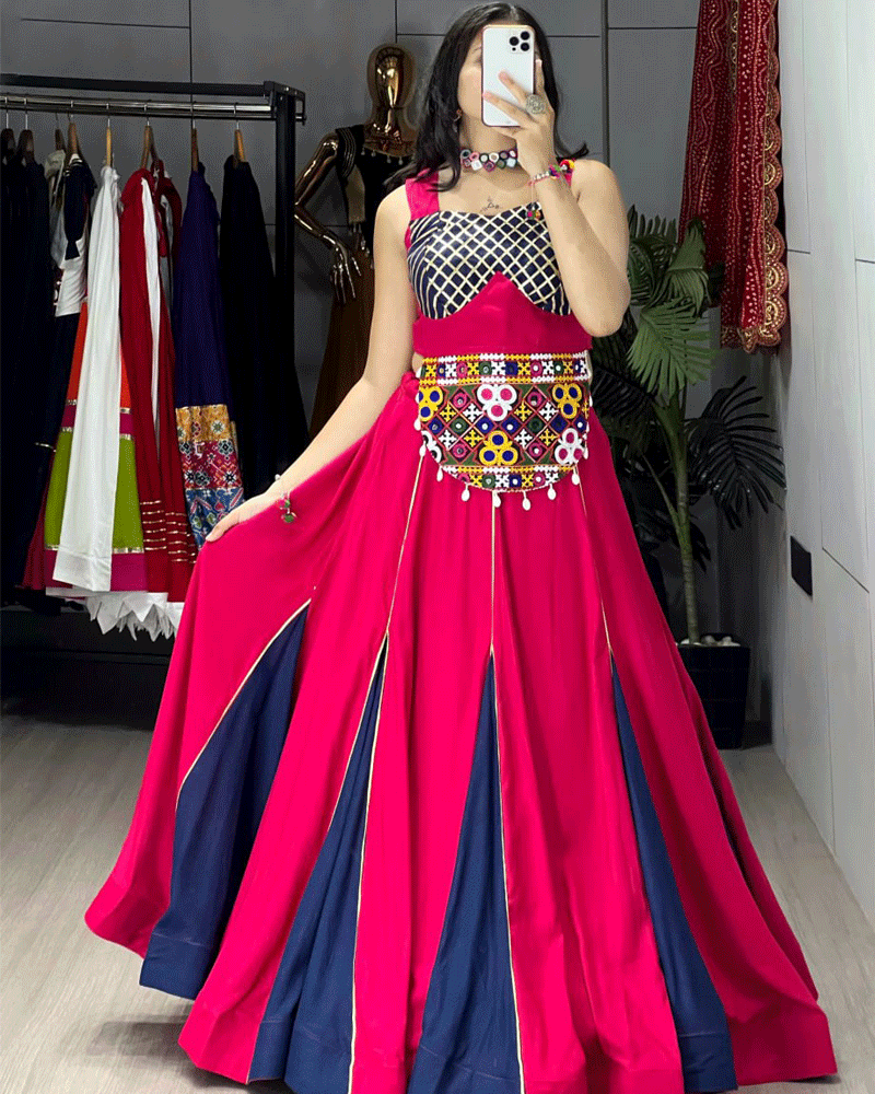 Traditional Pink Navy Blue Multi Color Navratri Lehenga Choli