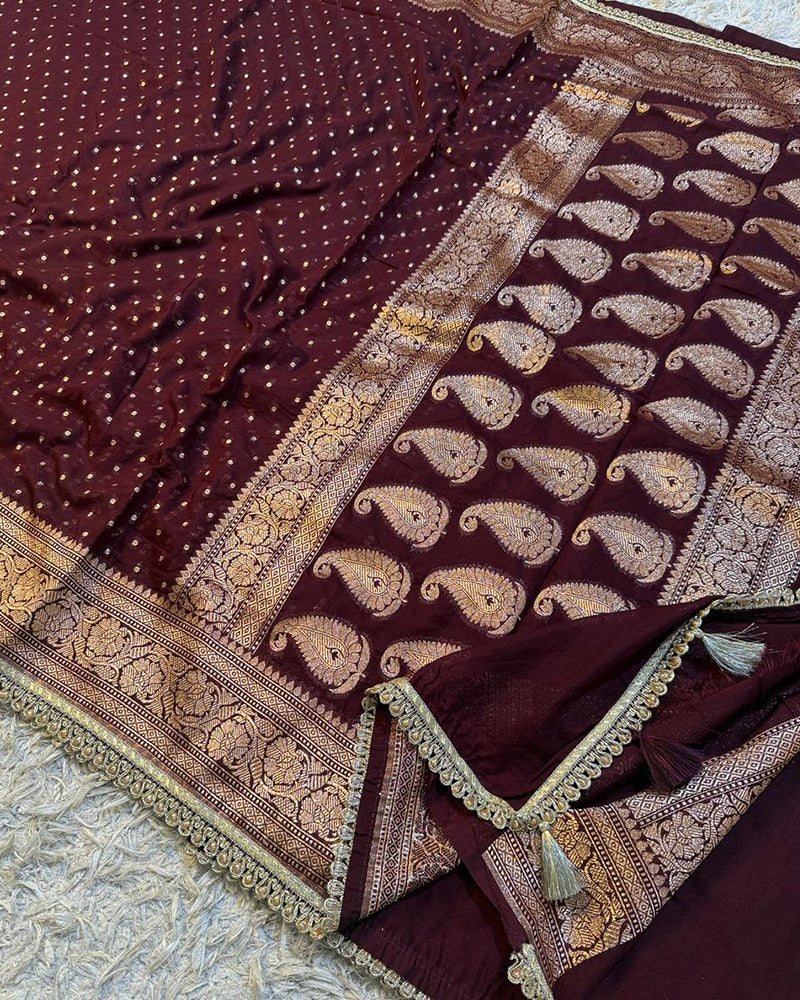 Brown Color Banarasi Khadi Katan Georgette Silk Saree