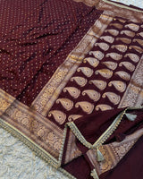 Brown Color Banarasi Khadi Katan Georgette Silk Saree