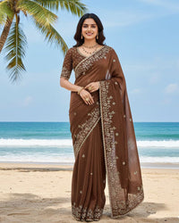 Luvender Color Fendi Chiffon Sequence Embroidered Saree