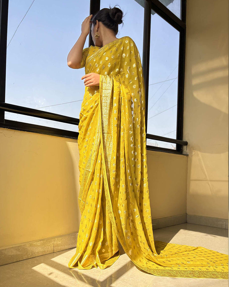 Yellow Color Pure Viscose Georgette Saree