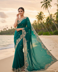 Maroon Color Space Silk Beads Embroidered Saree