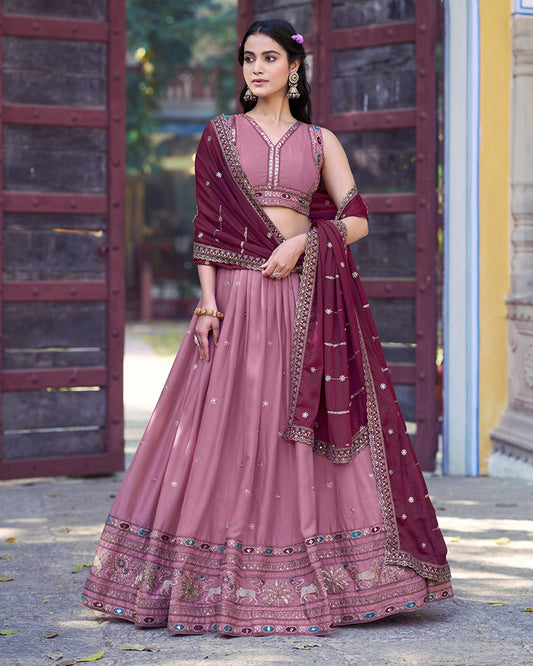 Baby Pink Color Star Georgette Embroidered Lehenga Choli