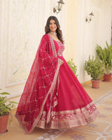 Pink Color Faux Blooming Rich Sequence Embroidered Gown