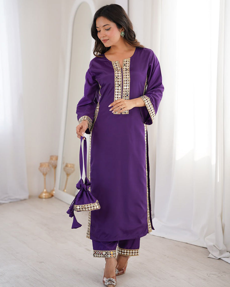 Purple Color Natural Crape Kurti Suit