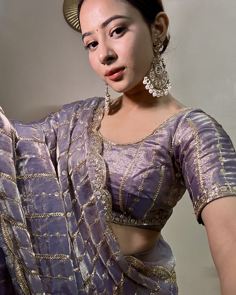 Dusty Blue Color Soft Space Silk Saree