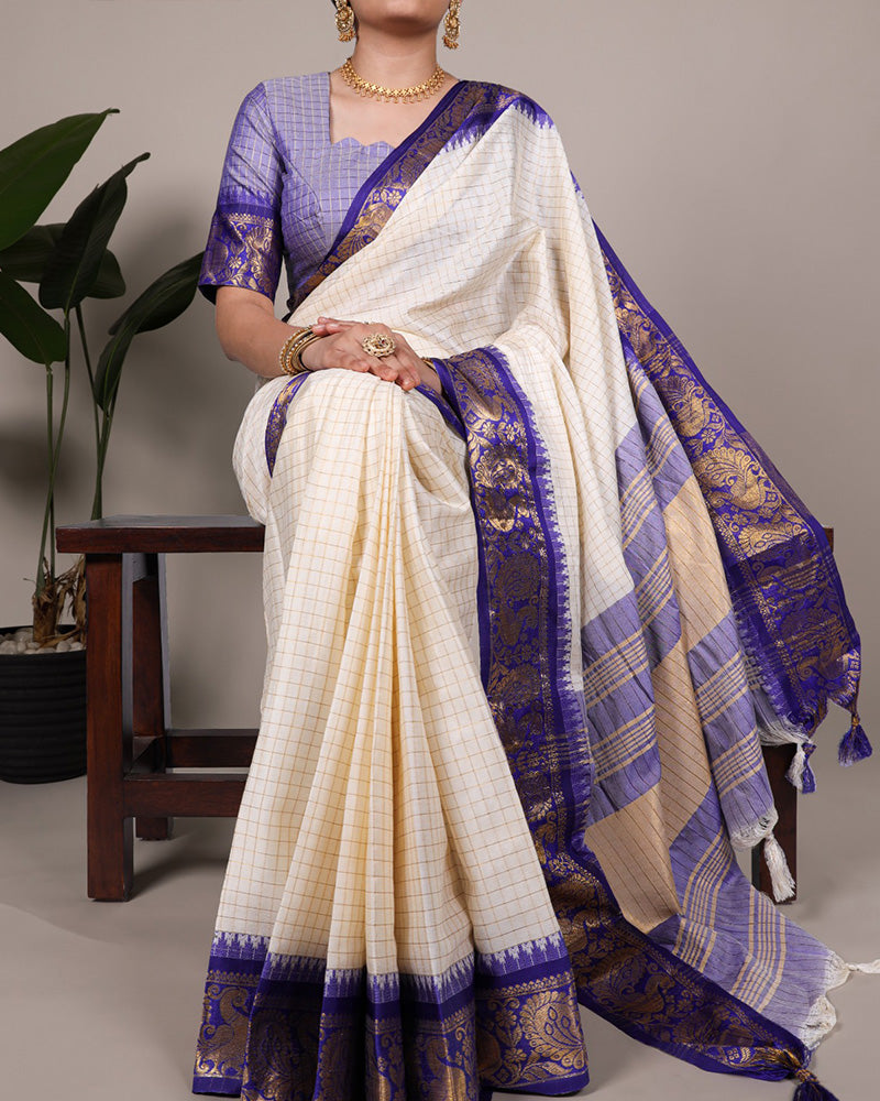 Royal Blue Color Poly Cotton Zari Weaving Saree