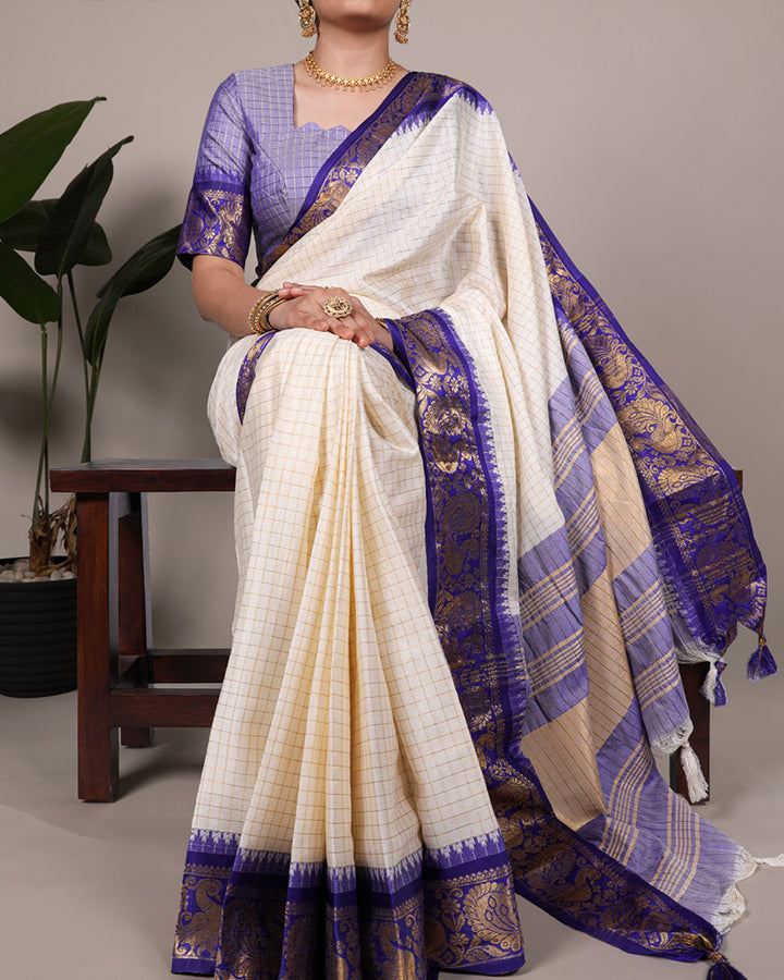 Royal Blue Color Poly Cotton Zari Weaving Saree