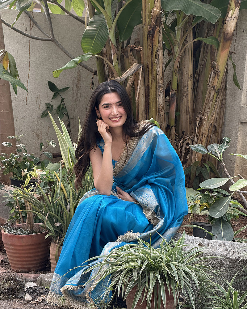 Isha Chand Blue Color Banarasi Tissue Silk Saree