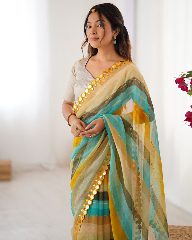 Yellow Color Heavy Smooth Chiffon Saree