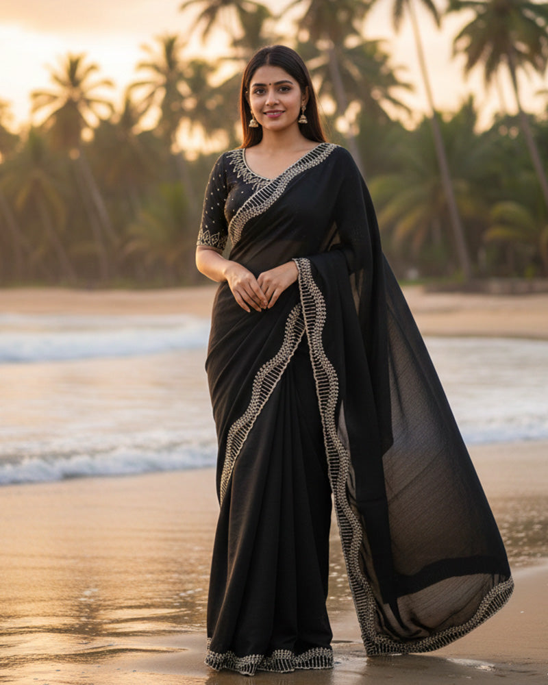 Maroon Color Space Silk Sequence Embroidered Saree