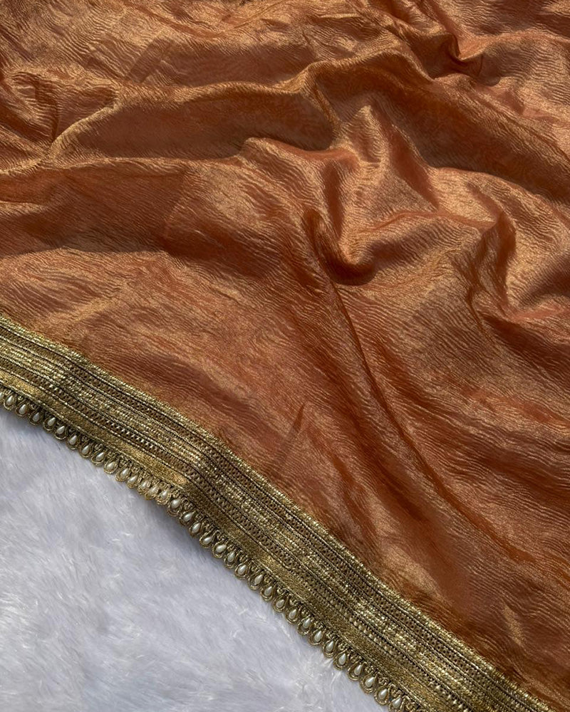 Premium Orange Color Tissue Crush Saree