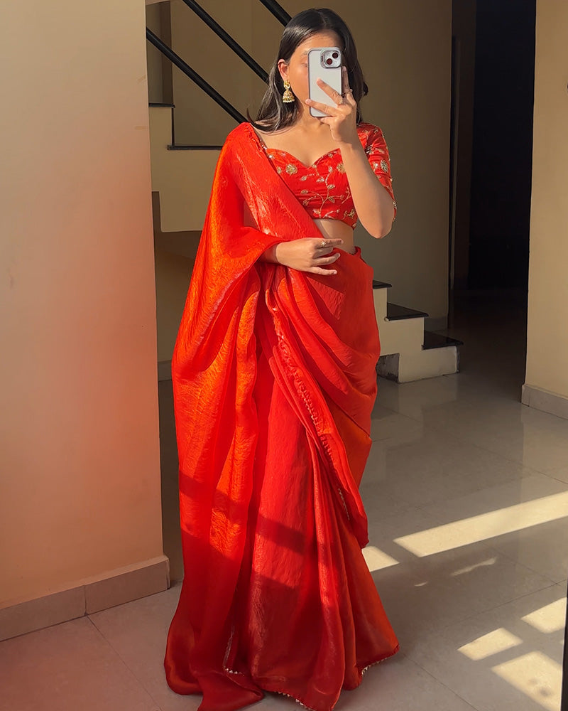 Orange Color Pure Space Silk Saree