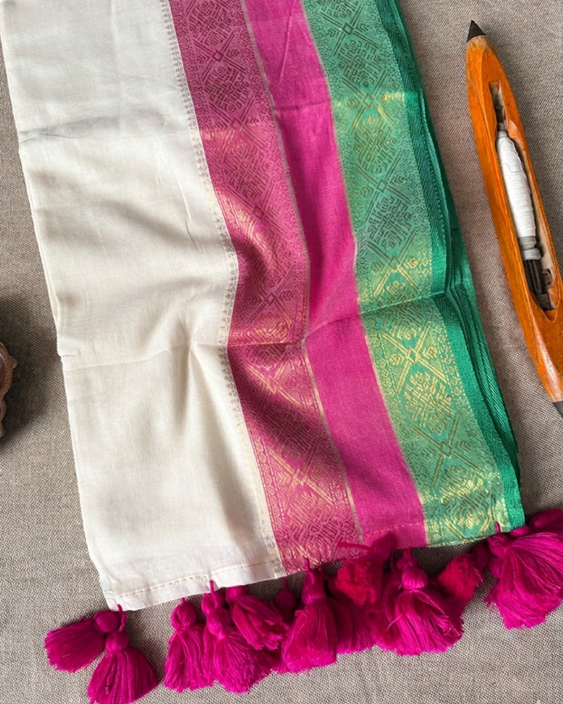 Elegance White Color Mal Cotton Kanchivaram Saree