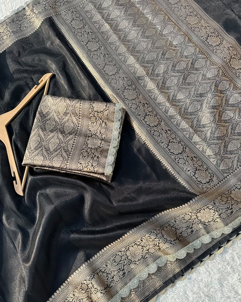Black Color Banarasi Tissue Saree