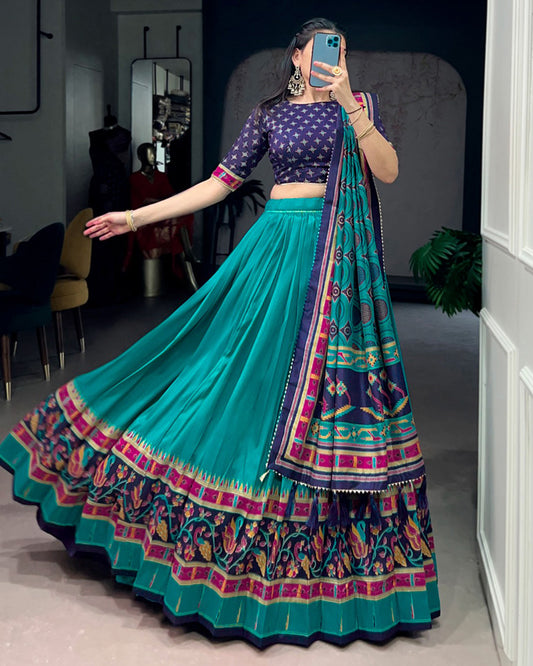 Sky Blue Color Tasar Silk Traditional Lehenga Choli