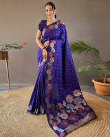 Jacquard Design Blue color Soft Lichi Silk Saree