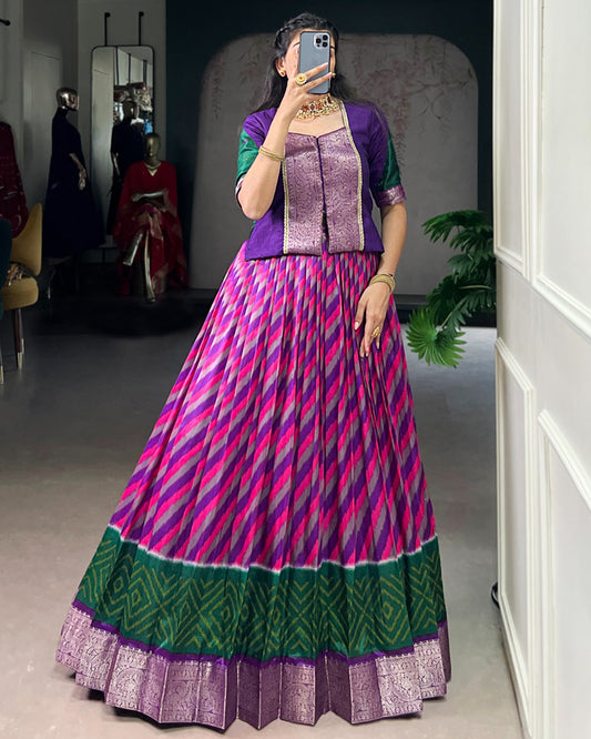 Purple Color Tasar Silk Laheriya Printed Lehenga Choli
